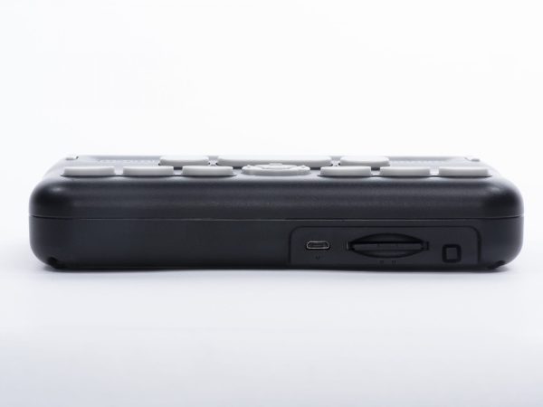 Top side view of Orbit Reader 20 with USB port, SD card slot, and Power button