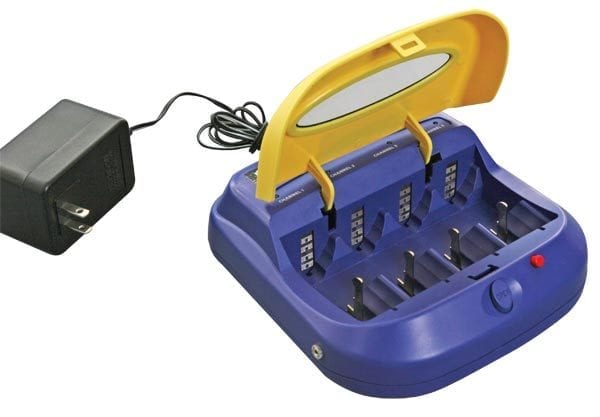 Turbo 6 Battery Charger and AC adapter with battery door open