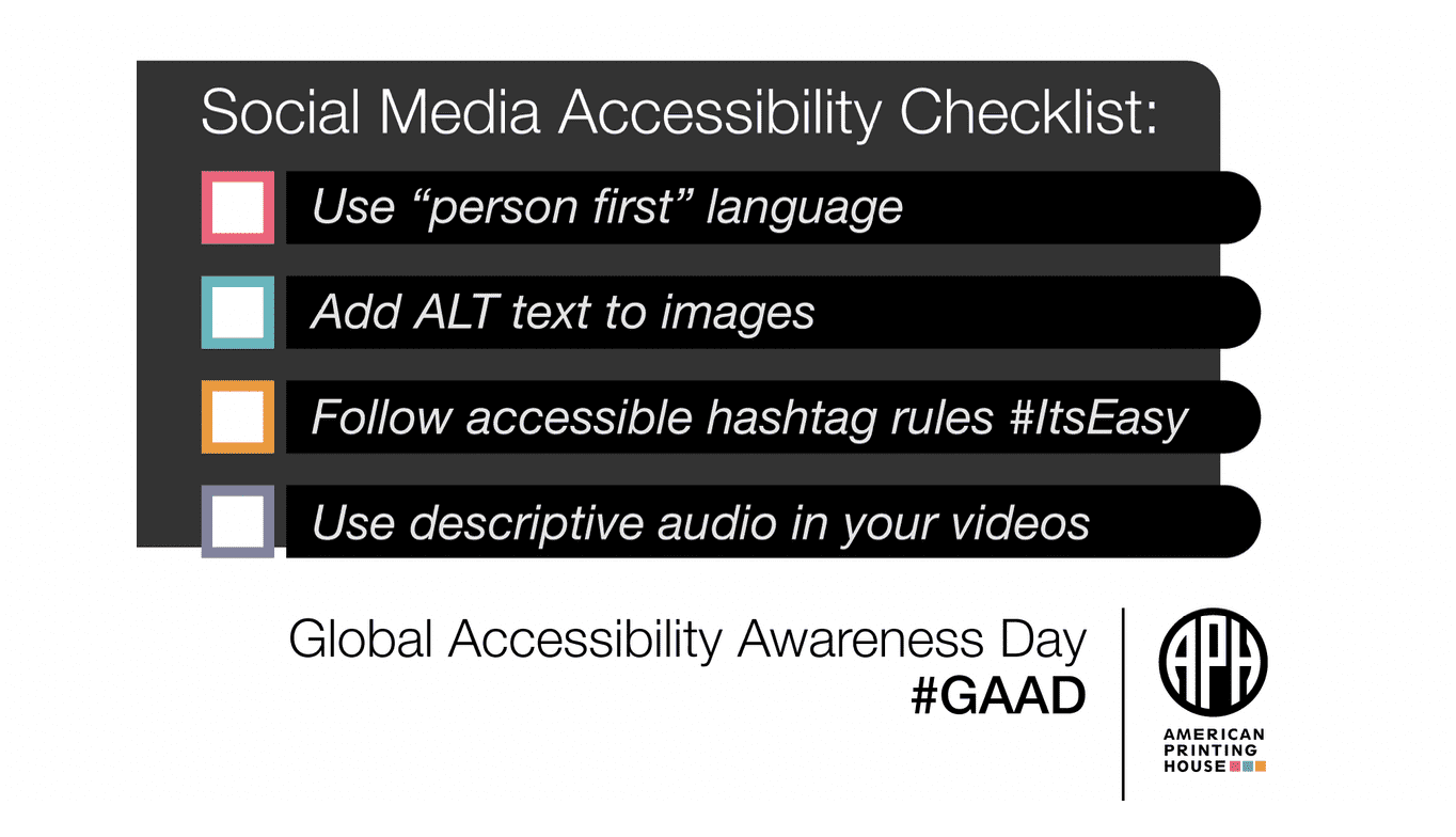 Graphic for the Social Media Accessibility Checklist, information found in blog