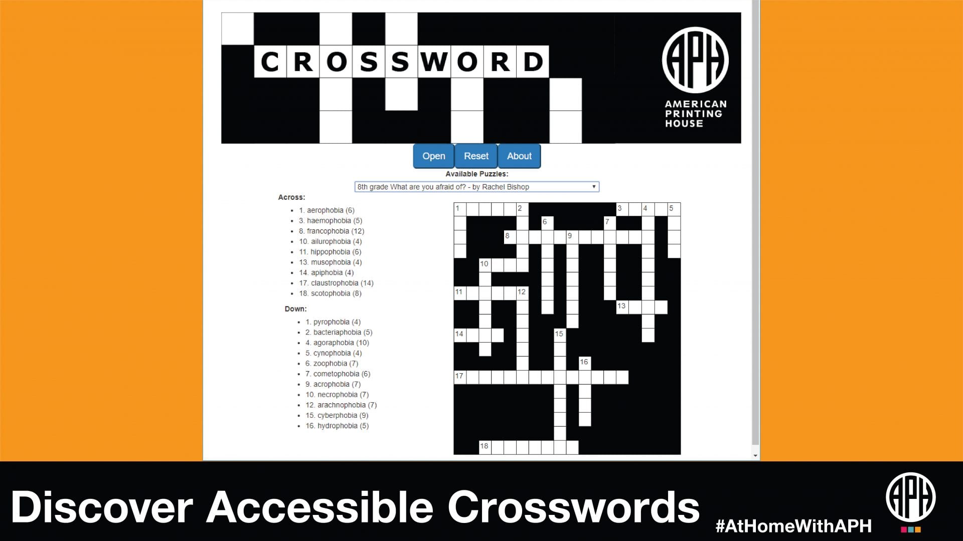 a screenshot of the APH crossword web app
