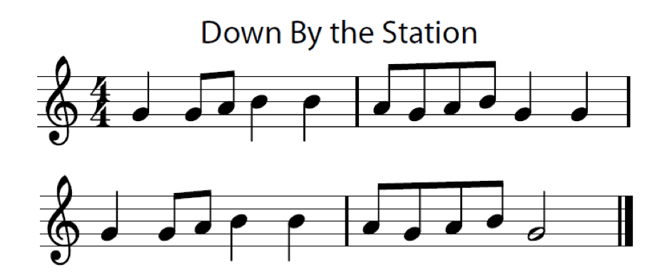 music staff and notes to down by the station song