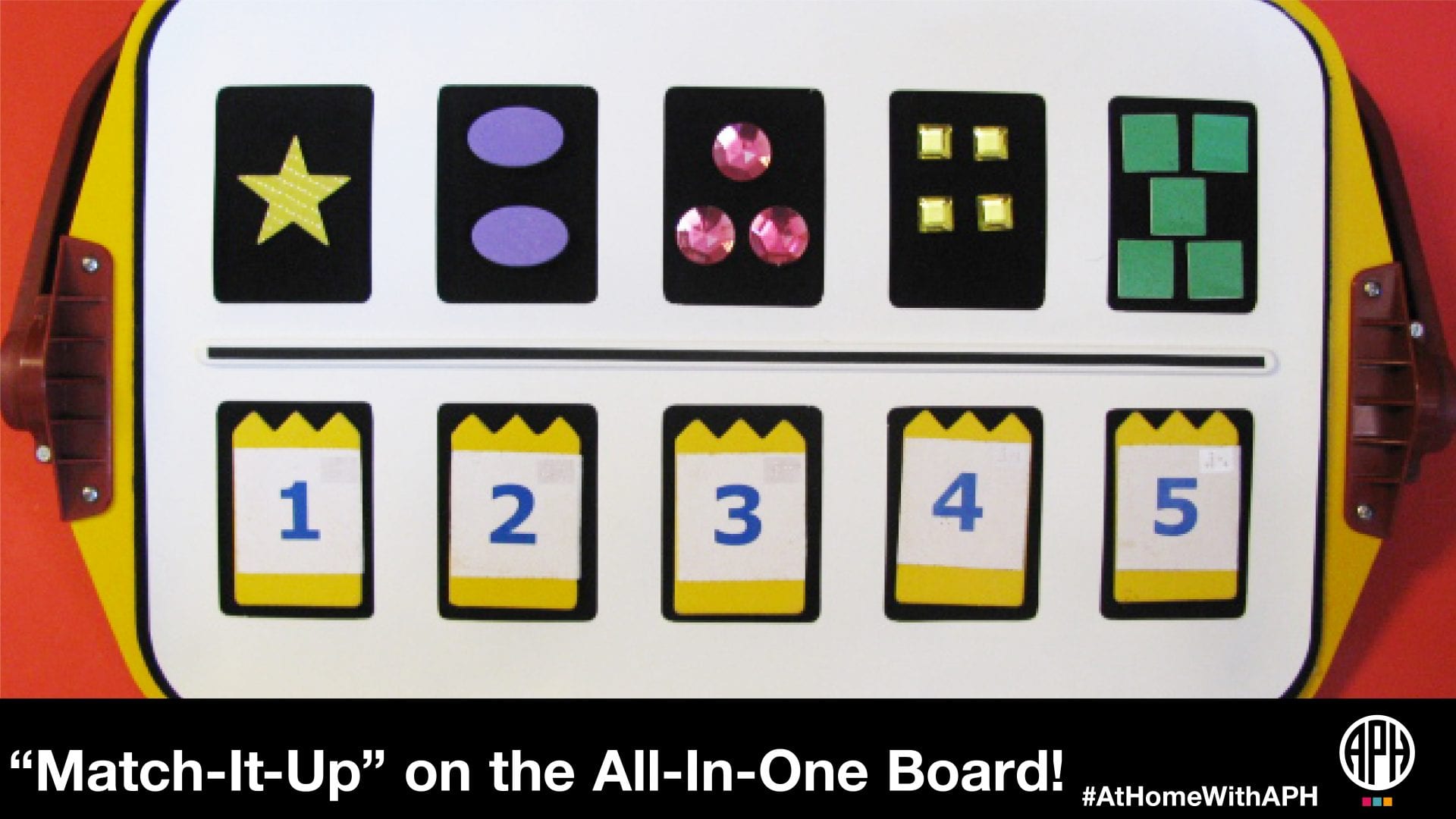 image of an all-in-one board with match-it-up pieces on it "Match-It-Up" on the All-In-One Board #AtHomeWithAPH"