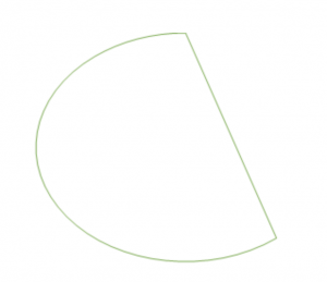 a circular shape with one end blunted to a straight line