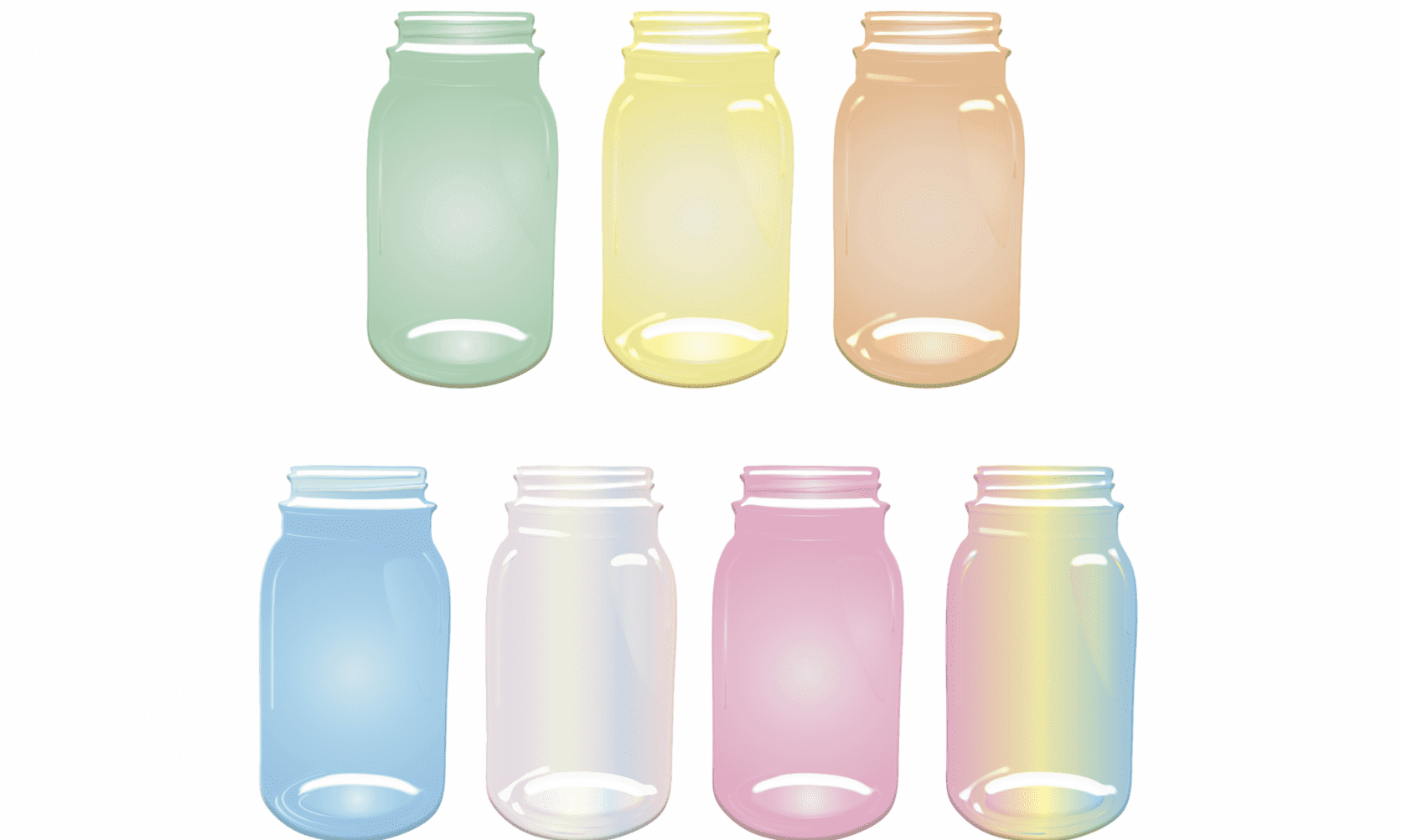 illustrations of mason jars in a variety of colors including green, yellow, orange, pink, and blue