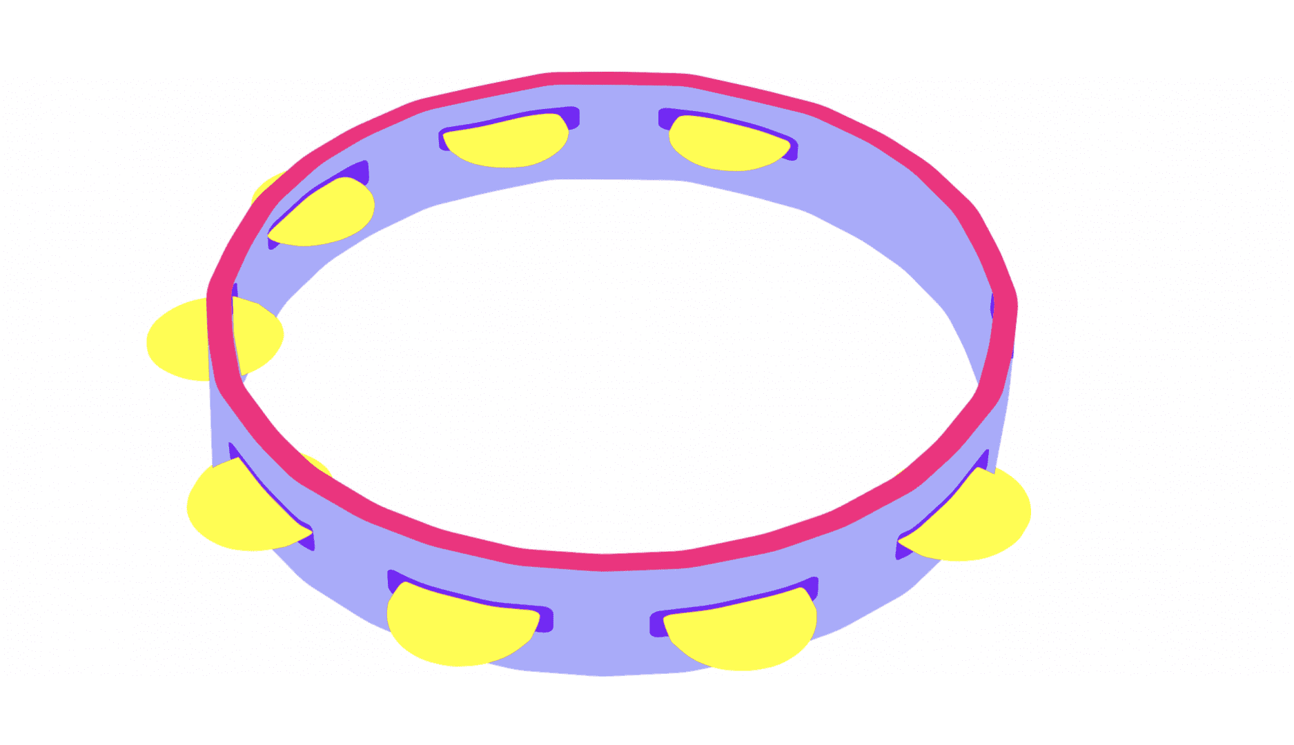an illustration of a purple, pink, and yellow tambourine