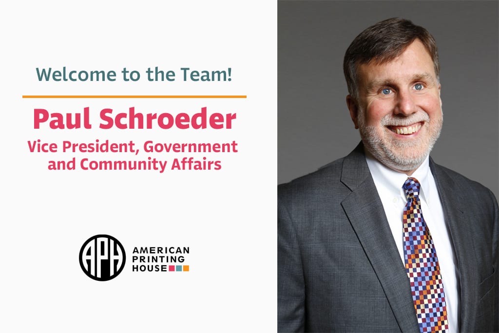 text reads "Welcome to the team! Paul Schroeder, Vice President, Government and Community Affairs" aph logo. headshot photo of Paul smiling