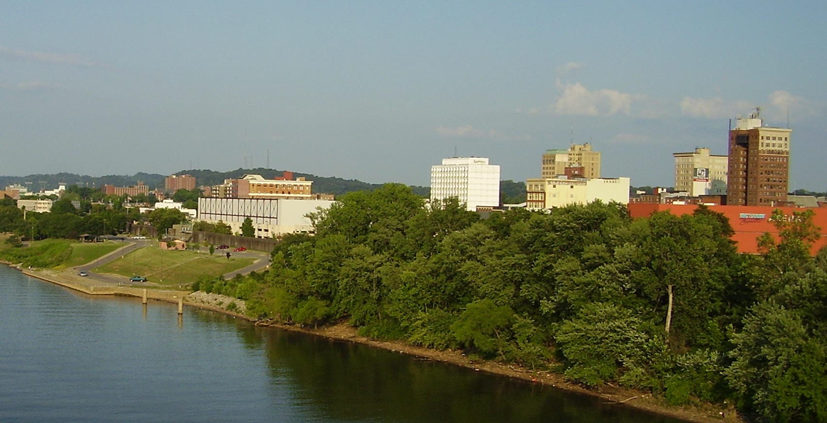 Skyline and trees of Huntington West Virginia as seen from the river