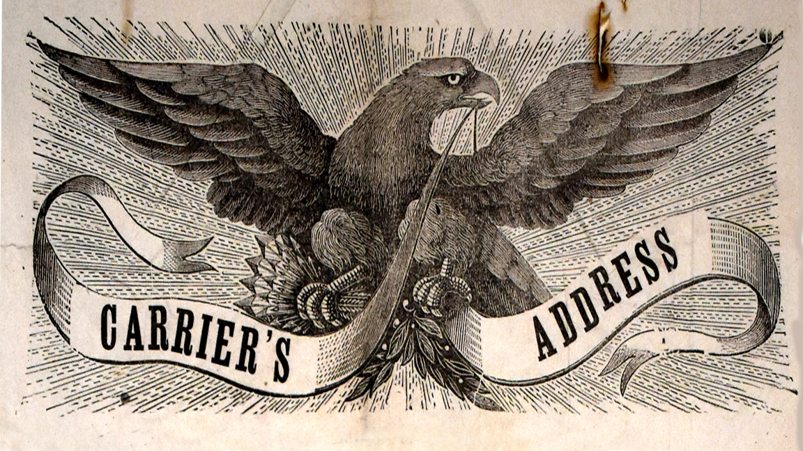 Illustration of an eagle holding a banner in its claws. The banner reads: Carrier’s Address